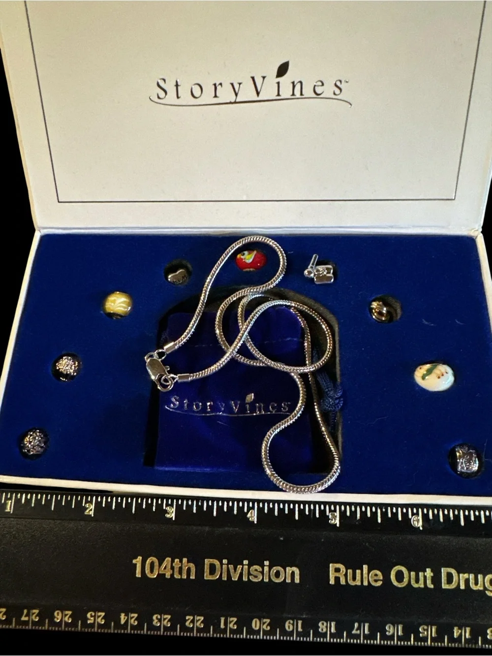 StoryVines set of 9 925 charms & a 16” long necklace in Blue Velvet original box